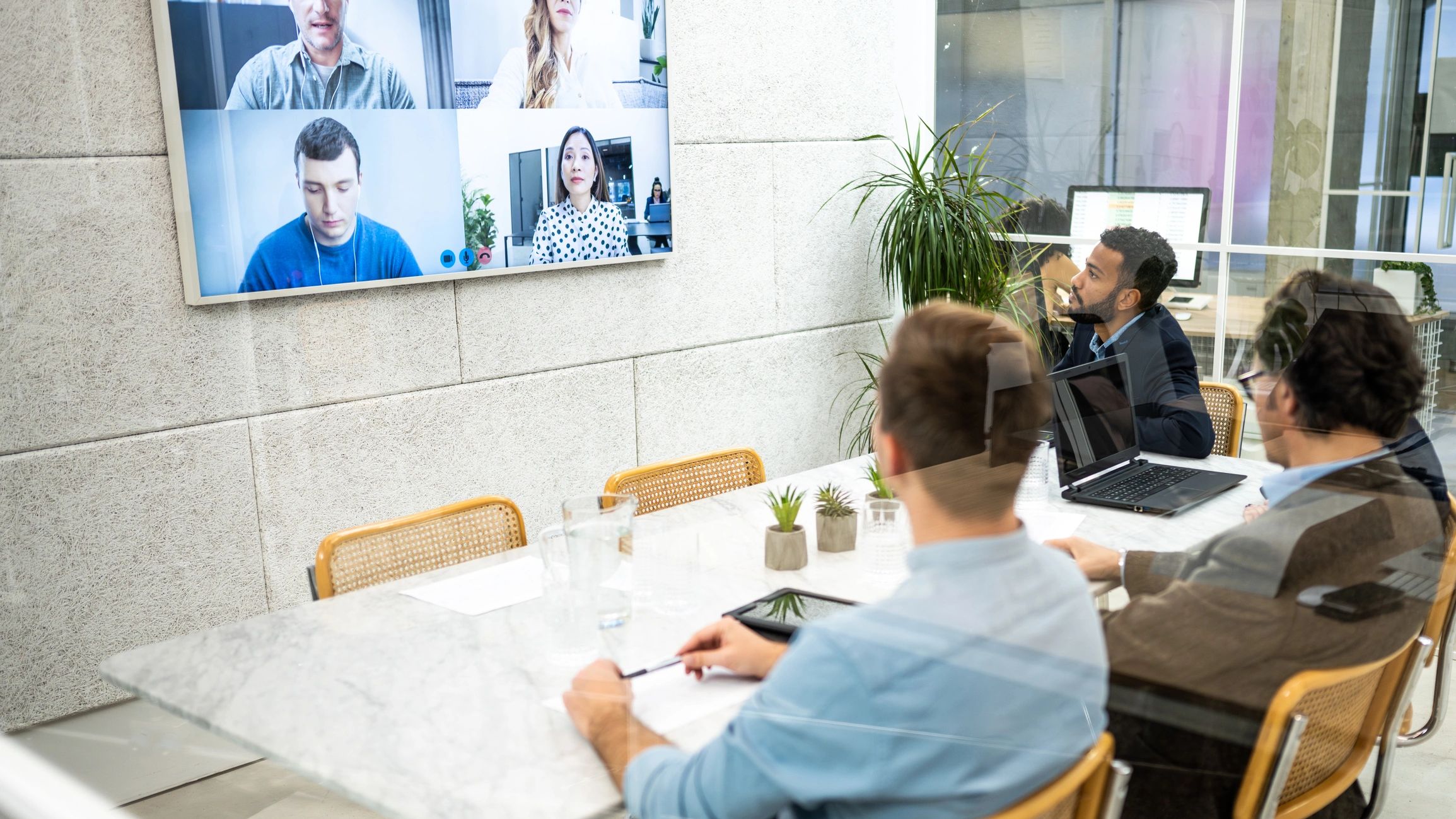 Remote team collaborating in an online meeting