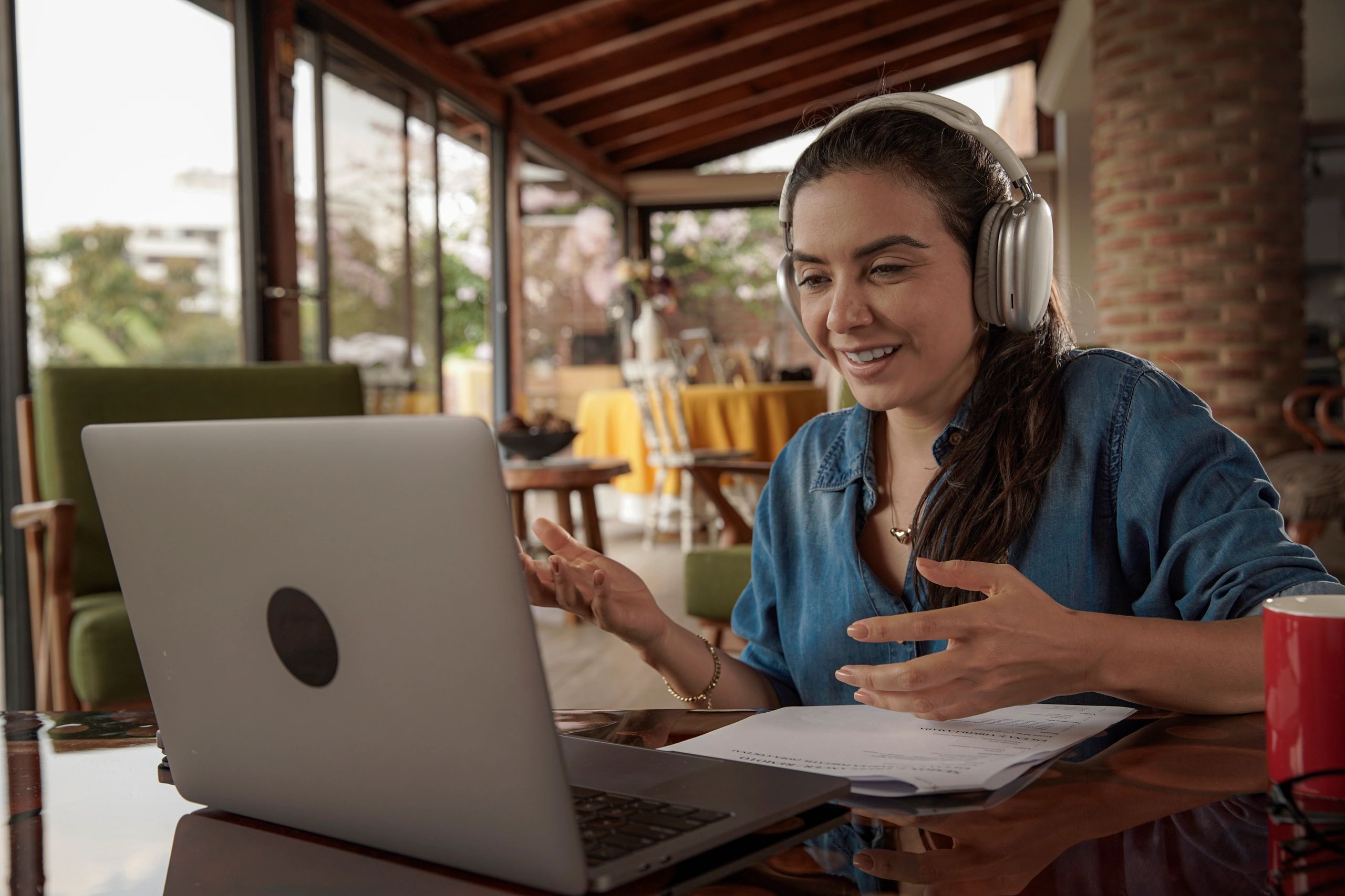 Remote professional using a laptop for virtual support